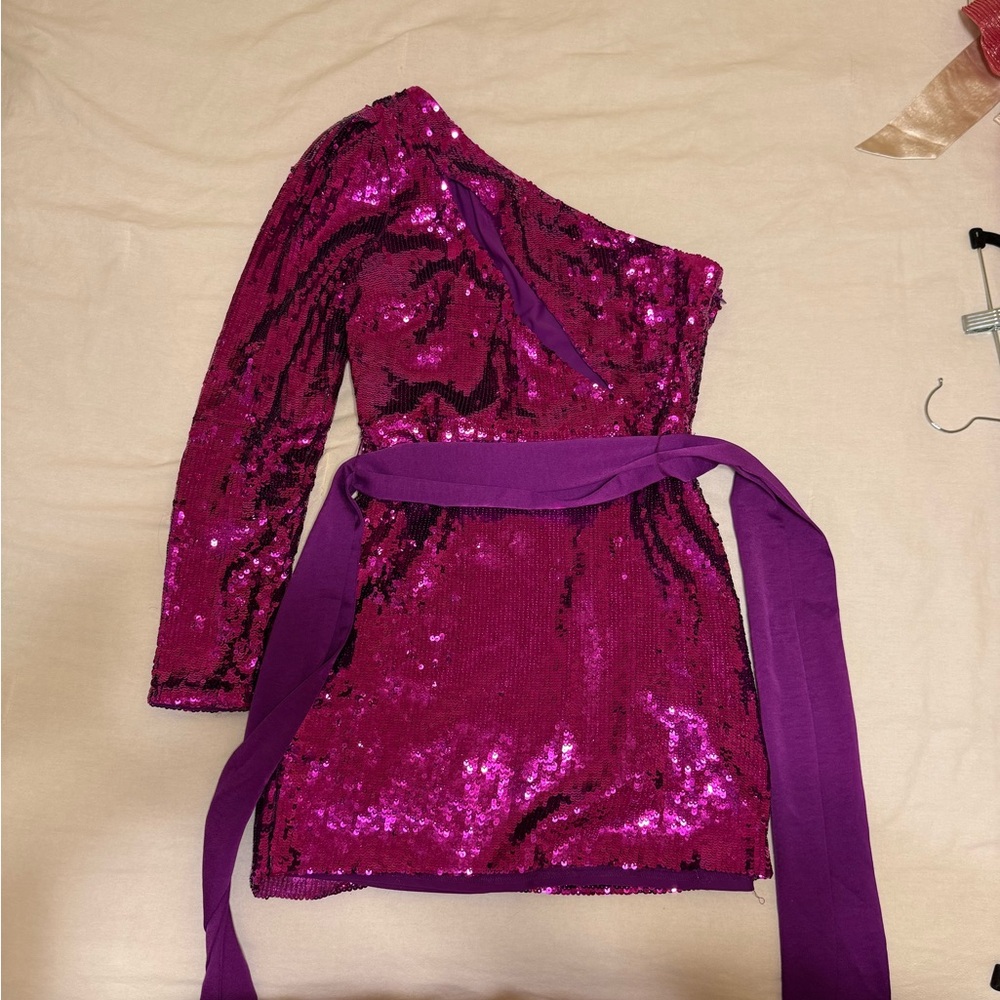 Purple Sequin One Shoulder Mini Dress